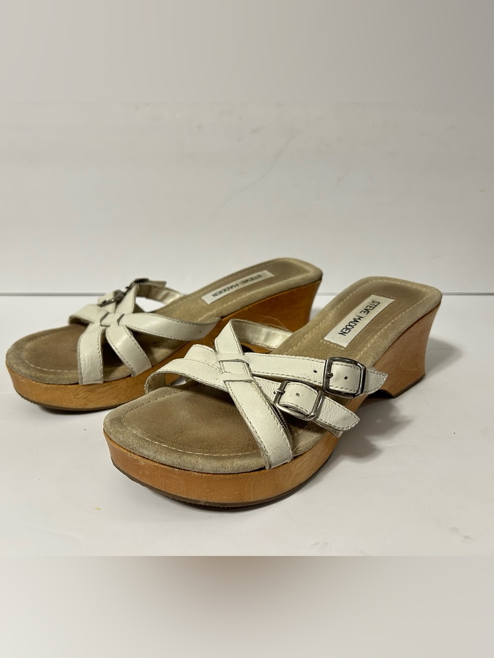 VTG Y2K Steve Madden Crisscross Chunky Wooden Platform Sandal Size 7 B